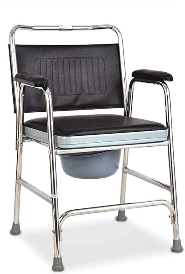 Steel Commode Chair With Padded Seat Panel and Armrests